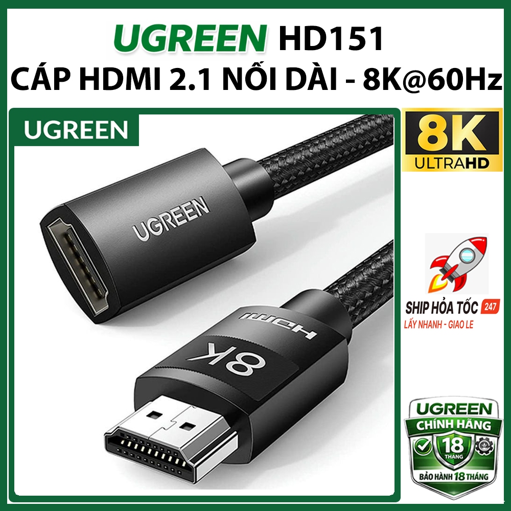 Cáp hdmi 2.1 nối dài UGREEN HD151 phân giải 8K, Dây nối dài hdmi 2.1 vỏ bọc dù giúp tăng chiều dài