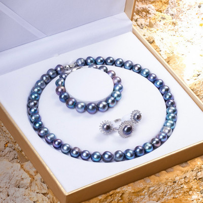 Bộ Ngọc Trai Màu Đen Ánh Xanh Lông Công Size 12ly Phụ Kiện Bạc 925 - Ngọc Trai Trường Thịnh