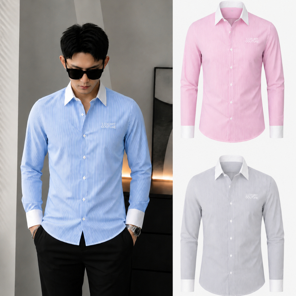 Áo sơ mi nam tay dài kẻ sọc phiên bản LUXURY cao cấp, lên phôm chuẩn, chất vải mềm mịn top menswear