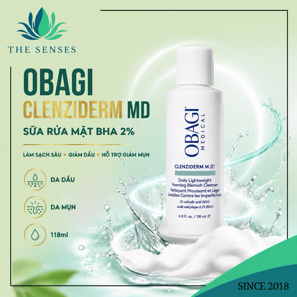 Obagi Clenziderm Cleanser 2% BHA Sữa Rửa Mặt 118ml Hỗ Trợ Giảm Mụn - The Senses