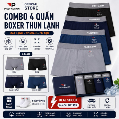 Hộp 4 quần lót boxer nam thun lạnh mềm mại SPMQLBX03 PigoFashion