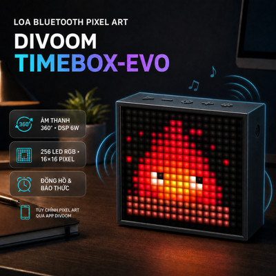 Loa bluetooth Divoom Timebox-Evo, màn hình LED 256 Full RGB, đồng bộ tin nhắn, cuộc gọi và thông báo - BH 12 tháng