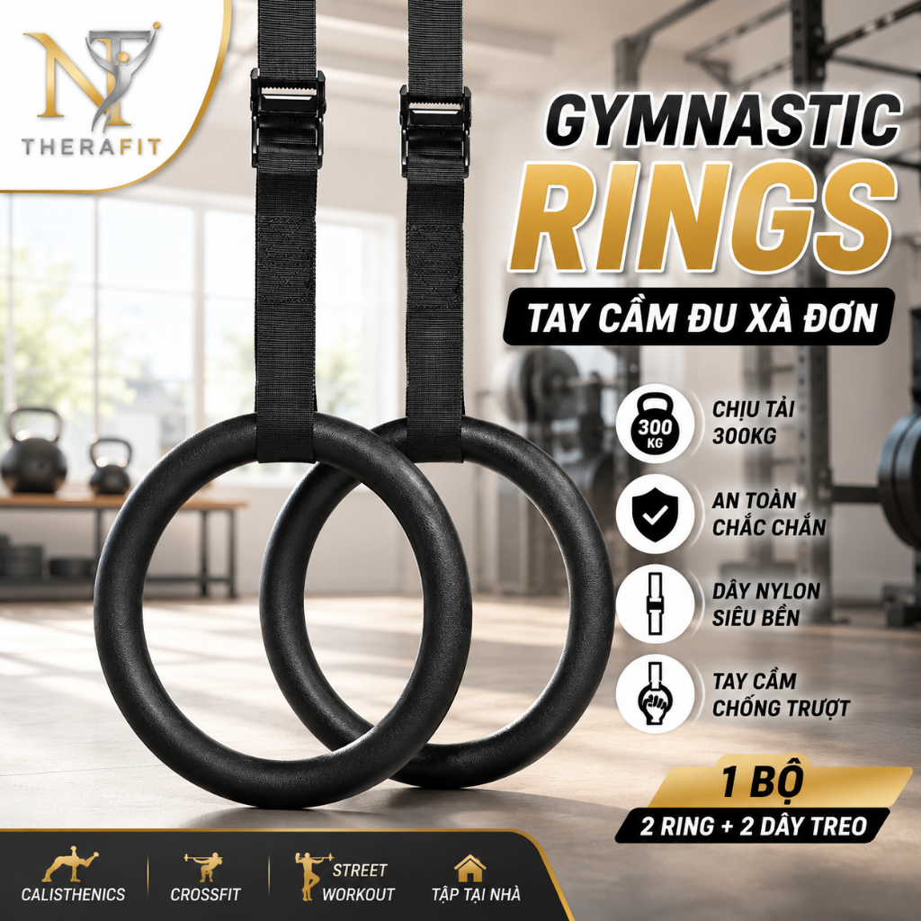 Gymnastic Ring Đu Xà Đơn Tập Dip Nam Nữ–Bộ Tay Cầm Treo Xà Tập Calisthenics, Crossfit, Street Workou