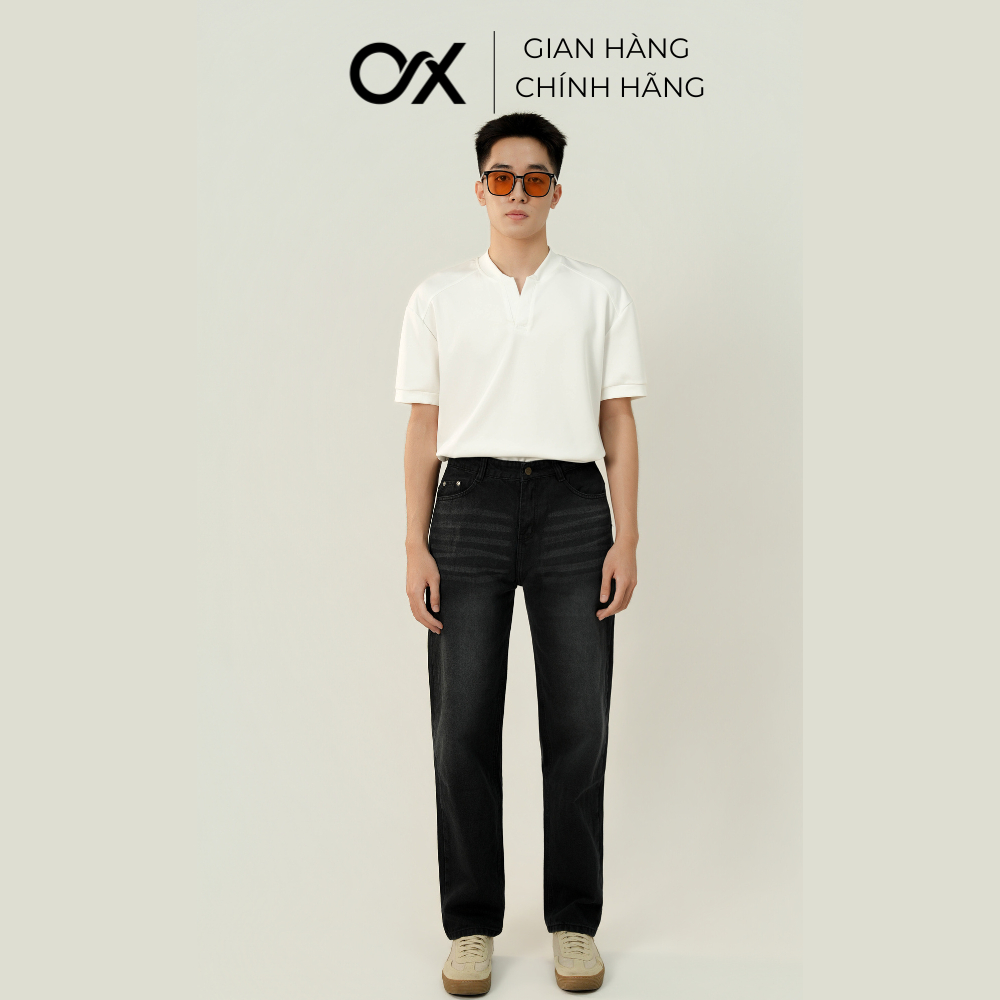 Quần jean nam ống suông màu Đen wash retro Cạp cao Hack dáng đủ size, quần bò nam đen wash khói