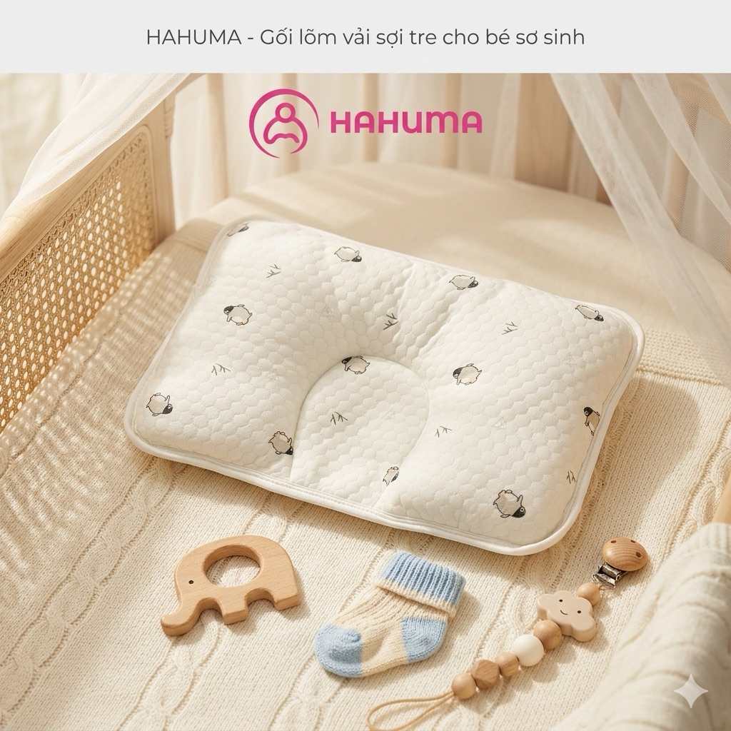 Gối Sơ Sinh HAHUMA Bamboo - Giải Pháp Chống Bẹp Đầu, Thoáng Khí Sợi Tre