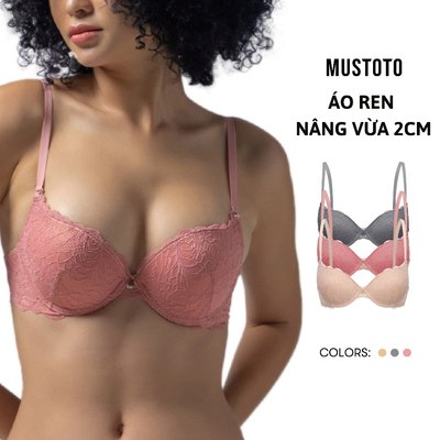 MUSTOTO Áo Lót Nữ Bra Ren Mút Nâng Vừa 2cm Có Gọng Nâng Ngực (MA08)