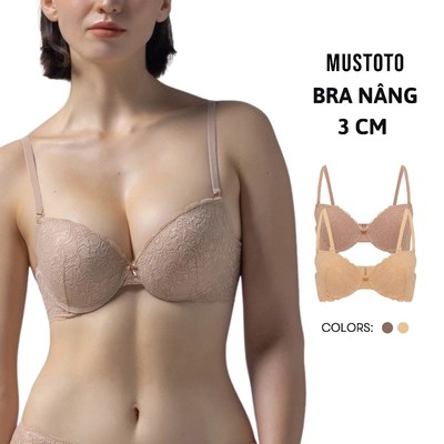 MUSTOTO Áo Lót Nữ Bra Ren Có Gọng Nâng 3cm Mặc Áo Dài Tôn Dáng (MA02)