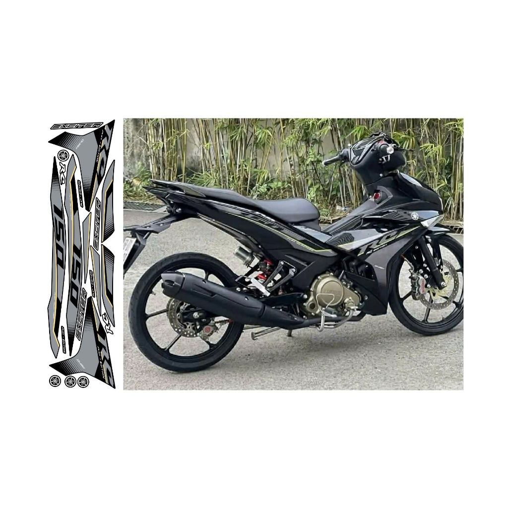 decal tem rời tem dán xe exciter 150-mẫu rc exciter 150 màu đen xám vàng