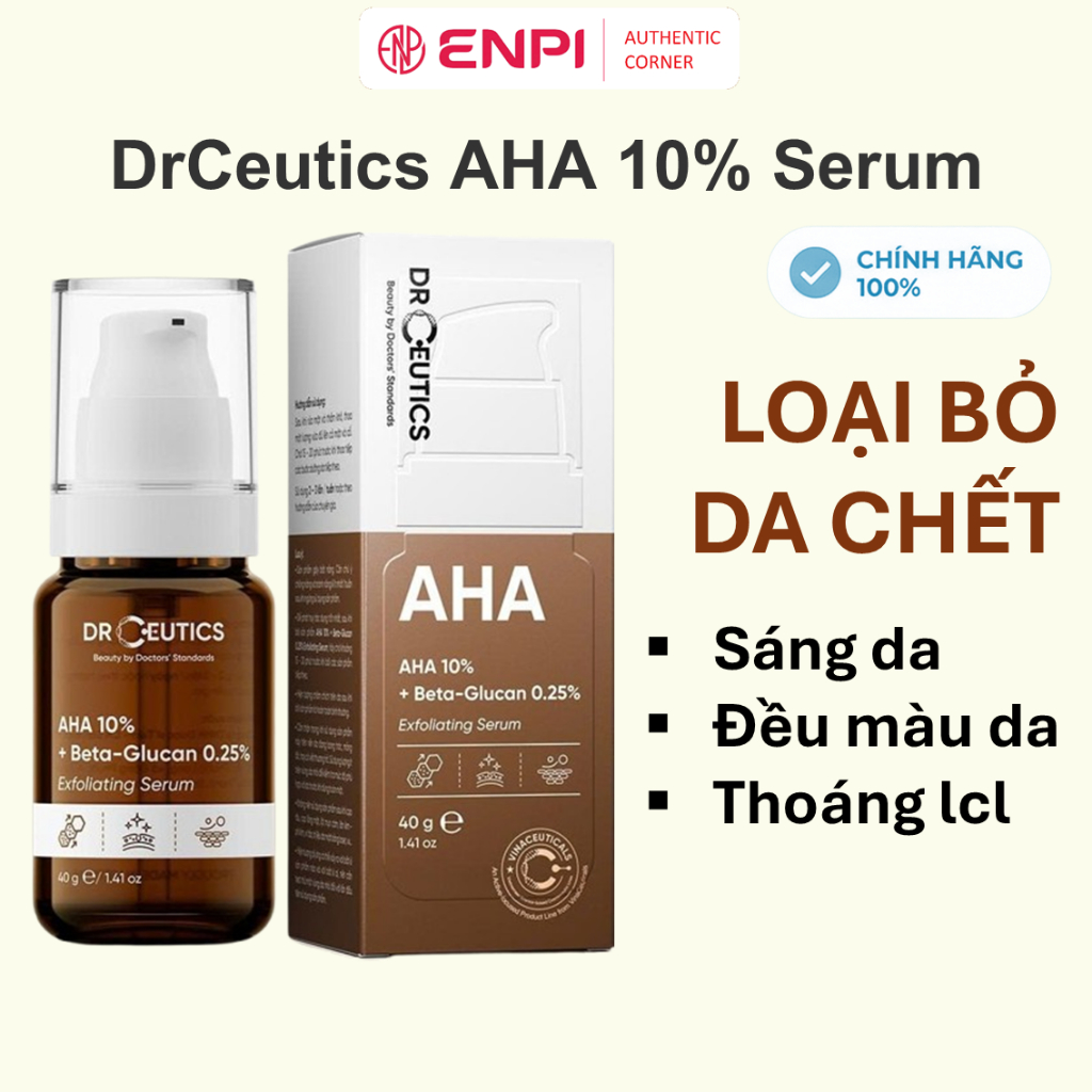 Tẩy tế bào chết DRCEUTICS AHA 10% Exfoliating Serum 40g | Làm Sáng Da & Mịn Bề Mặt