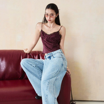 TUBYCATU Áo Hai Dây Croptop Ruby Heart Phối Ren Chấm Bi Tim Quyến Rũ