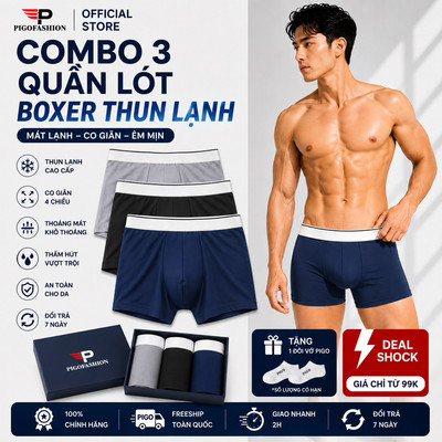 Bộ 3 quần lót boxer nam lưng thun SPMQLBX02 PigoFashion giao màu ngẫu nhiên