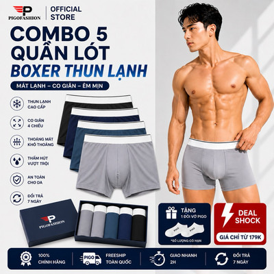 Combo 5 quần lót đùi boxer nam lưng thun SPMQLBX02 PigoFashion màu giao ngẫu nhiên