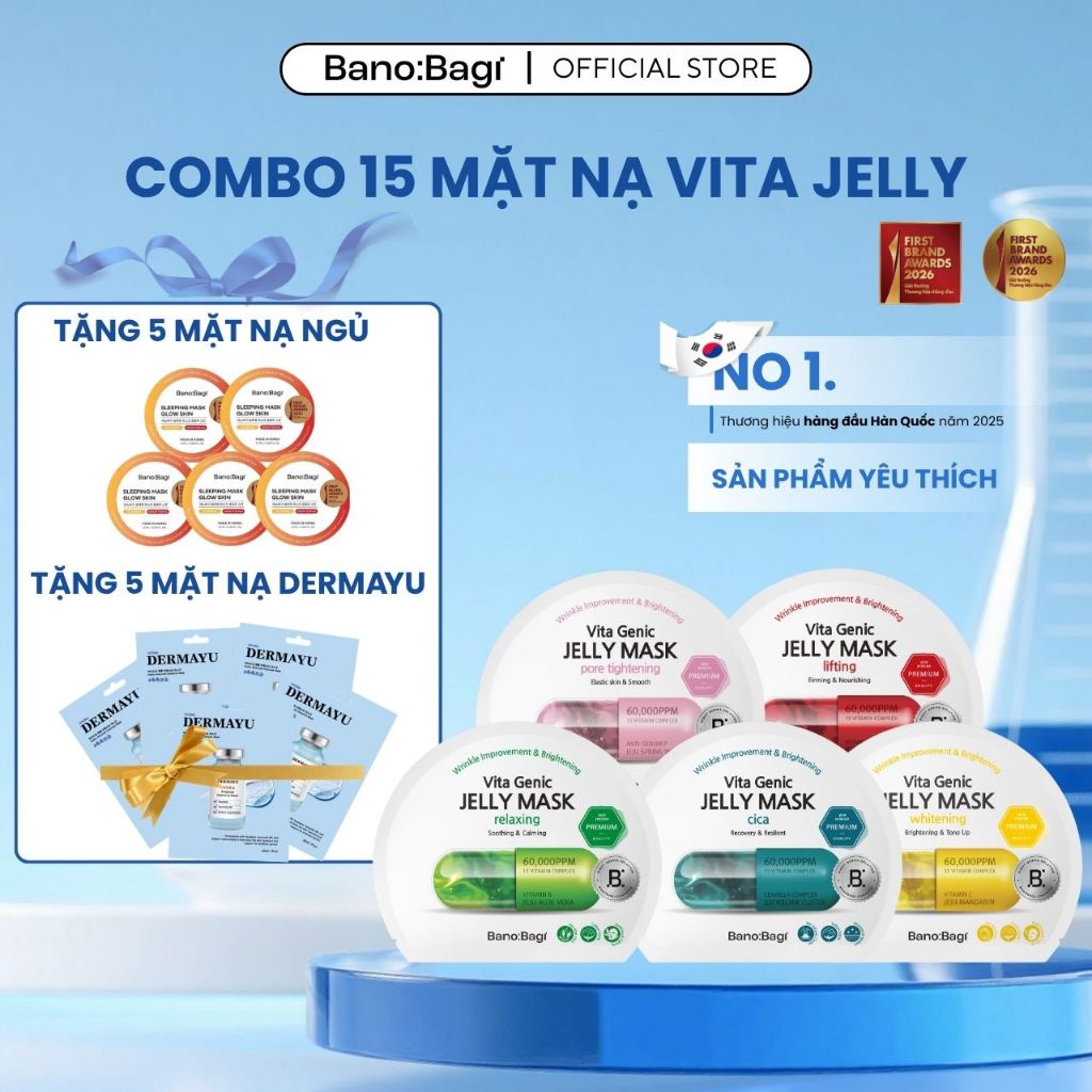 [ MUA 15 TẶNG 5 mask ngủ + 5 mask Dermayu] COMBO 15 Mặt Nạ BANOBAGI Vita Genic Jelly Mask 30ml x 15 