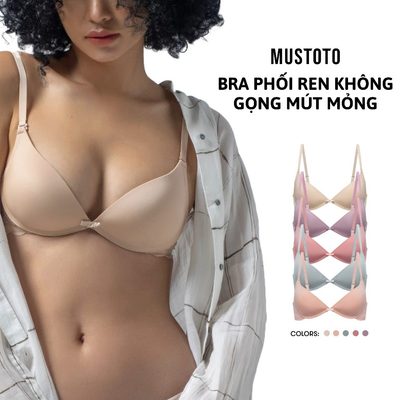 MUSTOTO Áo Lót Nữ Mút Mỏng Không Gọng Trơn Phối Ren (MA68)