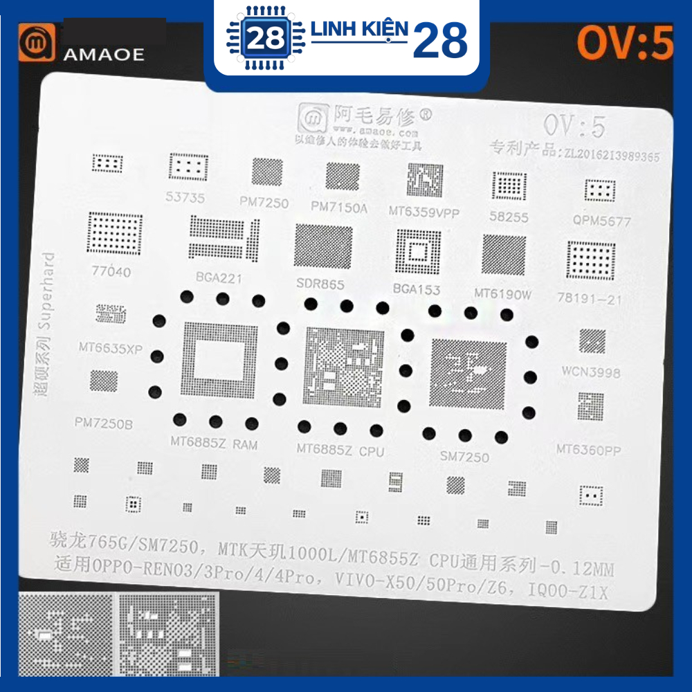 Vỉ làm chân OV5 hỗ trợ MT6585Z SM7250/ 765G. linhkien_28