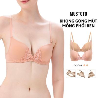 MUSTOTO Áo Lót Nữ Trơn Phối Ren Mút Mỏng Không Gọng Thoải Mái (MA69)