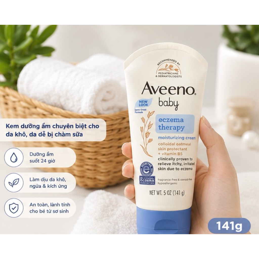 [Hàng Mỹ] Kem dưỡng da chàm cho bé Aveeno Baby Eczema Therapy 141gram