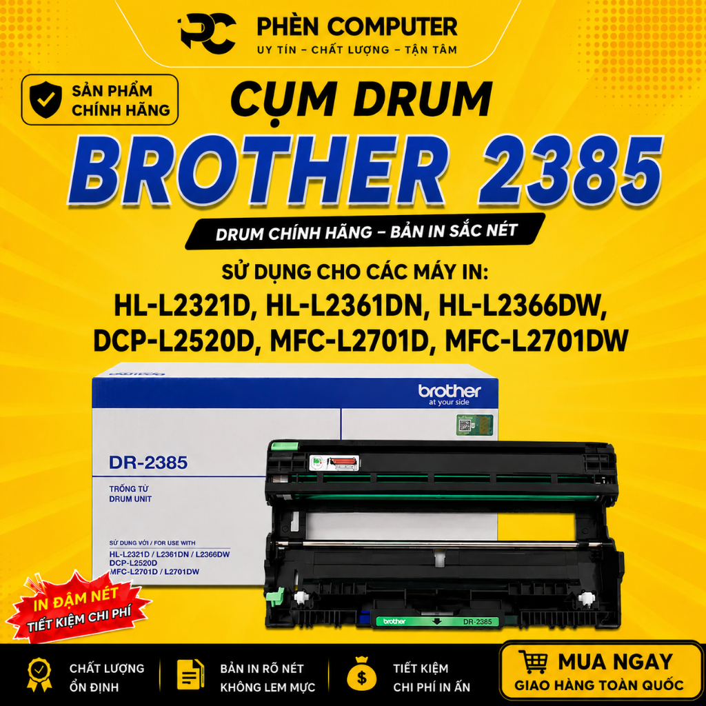 Cụm Drum Brother DR-2385 (HÀNG CHÍNH HÃNG) dùng cho máy in HL- L2321D, HL-L2361DN, HL-L2366DW, DCP-L