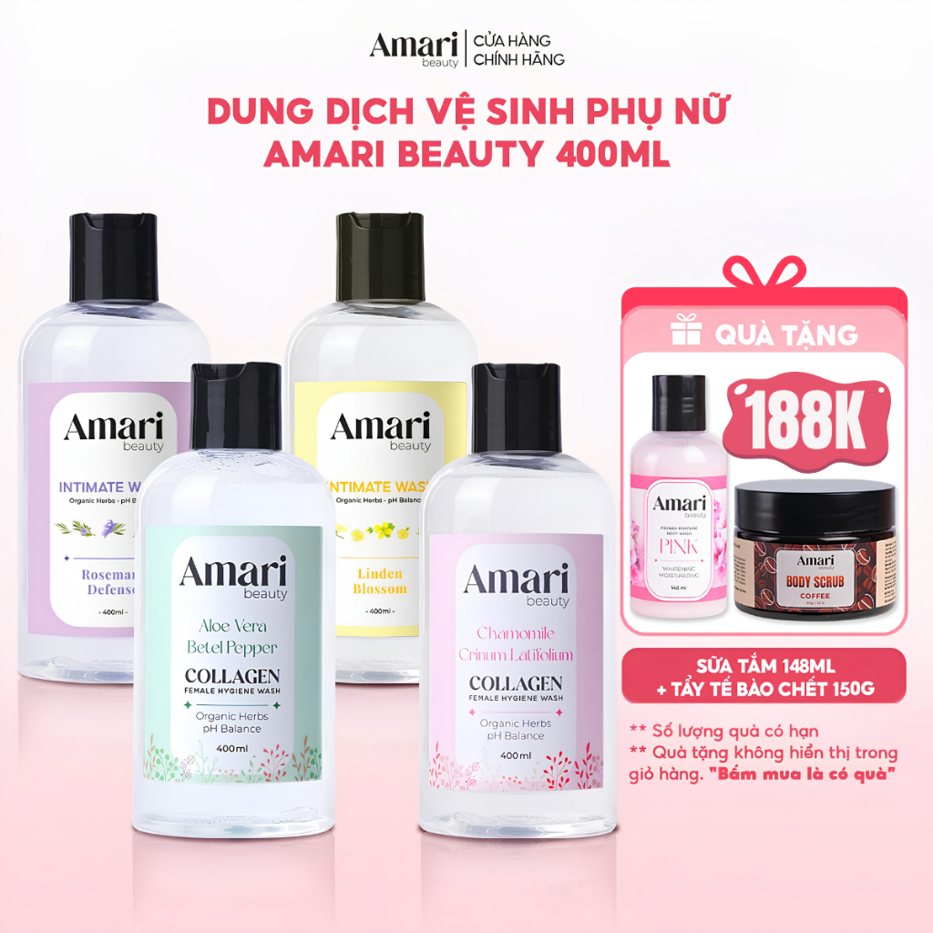 Dung Dịch Vệ Sinh Phụ Nữ Amari Beauty Collagen Giúp Làm Sạch, Cân Bằng pH - 400ml [MUA 2 GIẢM 50%]