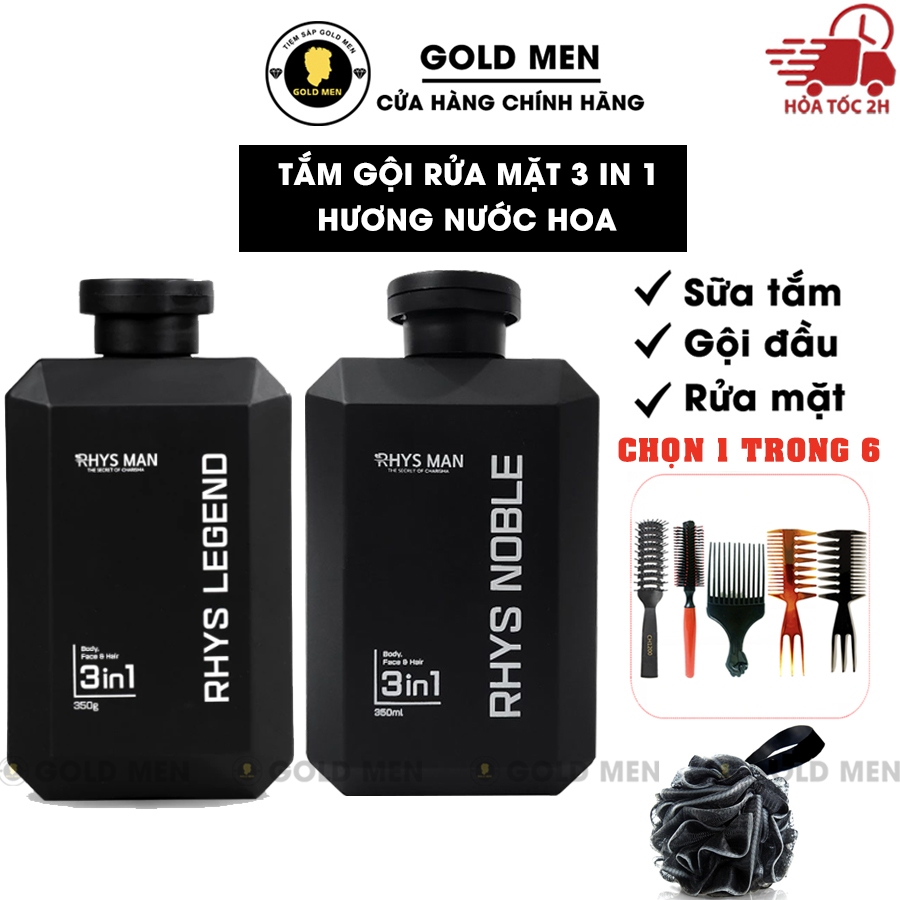 Sữa tắm gội nam RHYS MAN hương nước hoa 3 in 1 Rhys Legend & Rhys Noble 350ml [CHÍNH HÃNG]