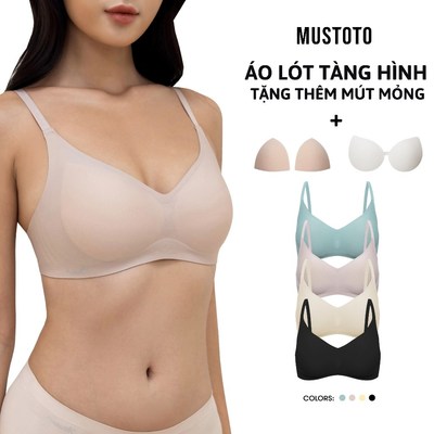 [NÂNG VỪA] TẶNG KÈM MÚT MỎNG Mustoto Áo Lót Tàng Hình Không Gọng Mút 2cm Tự Nhiên Mềm Mát (MA62)