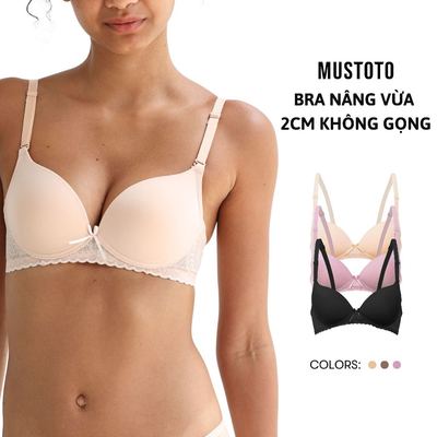 MUSTOTO Áo Lót Nữ Bra Nâng Vừa 2cm Không Gọng Phối Ren Nữ Tính (MA55)