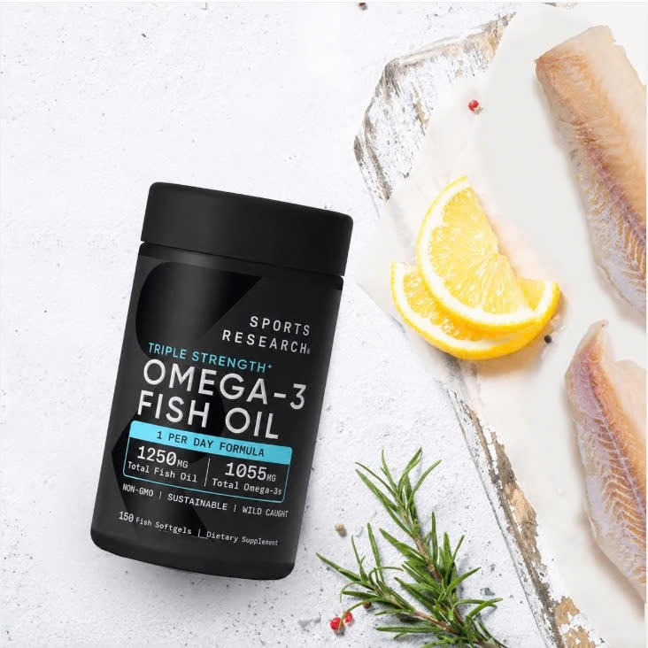 Viên Uống Dầu Cá Sports Research Triple Strength Omega 3 Fish Oil .(150 Viên)