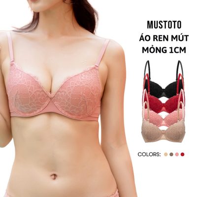 MUSTOTO Áo Lót Nữ Ren Mút Mỏng Nâng Nhẹ 1,5cm Gợi Cảm (MA47)