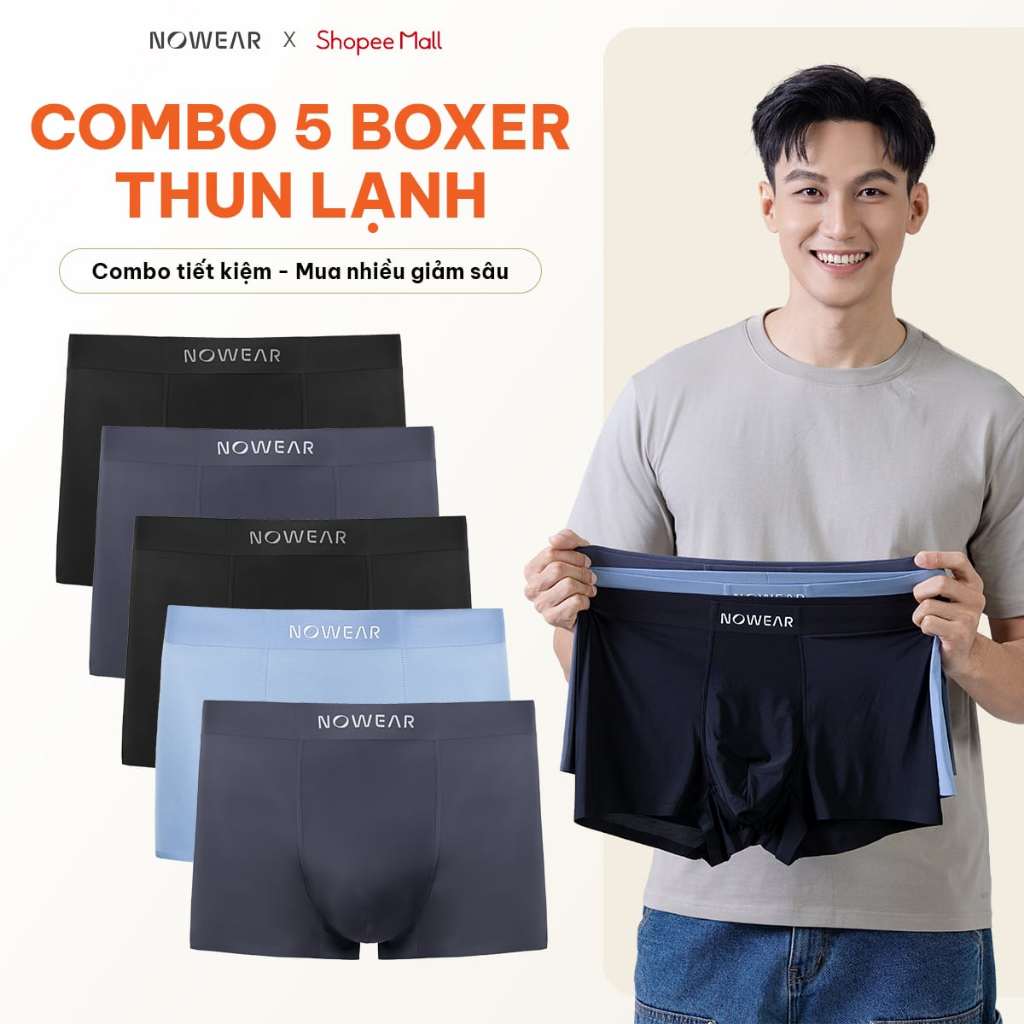 Quần Boxer Nam NOWEAR Thun Lạnh Co Giãn 4 Chiều Lớp Lót Tổ Ong Thoáng Khí Form Ôm Gọn