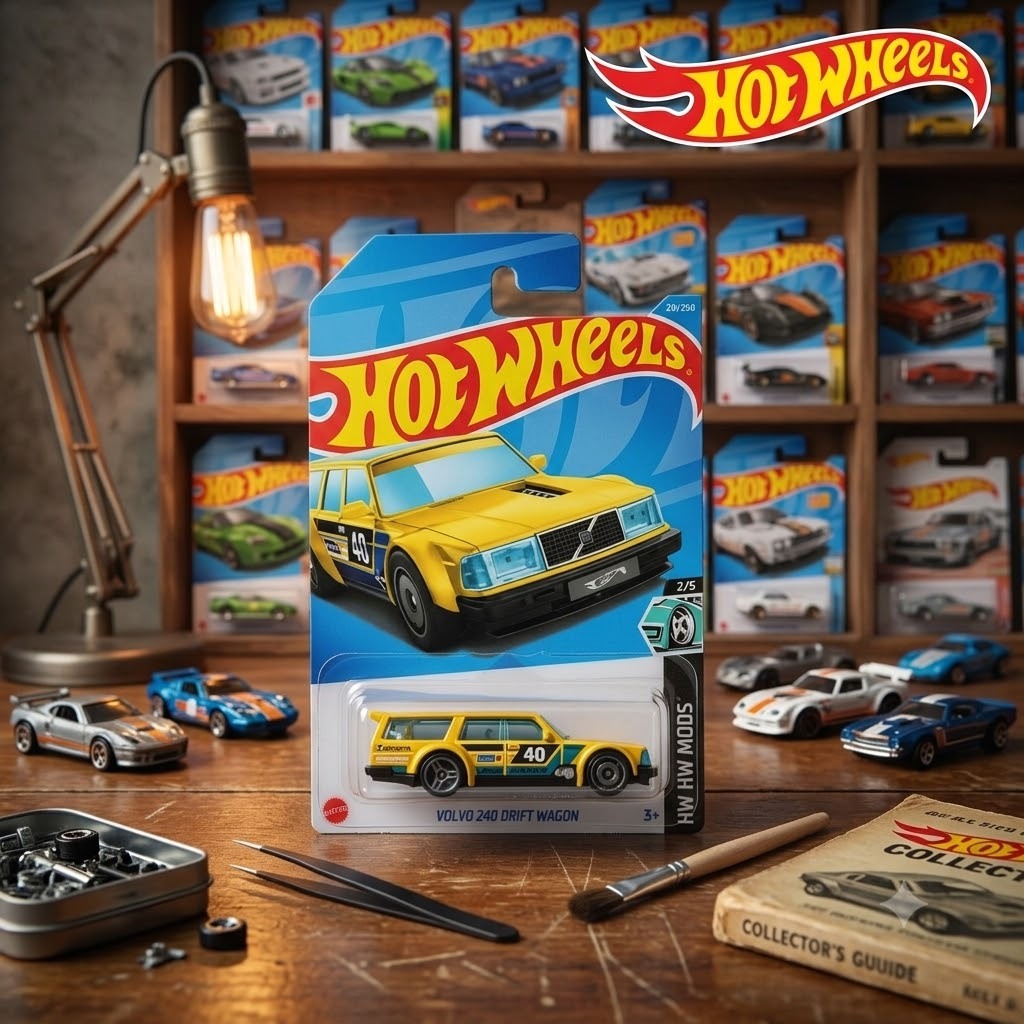 Mô Hình Xe  Hot Wheels Volvo 240 Drift Wagon Màu Vàng HW Mods 1:64 Chính Hãng Mattel