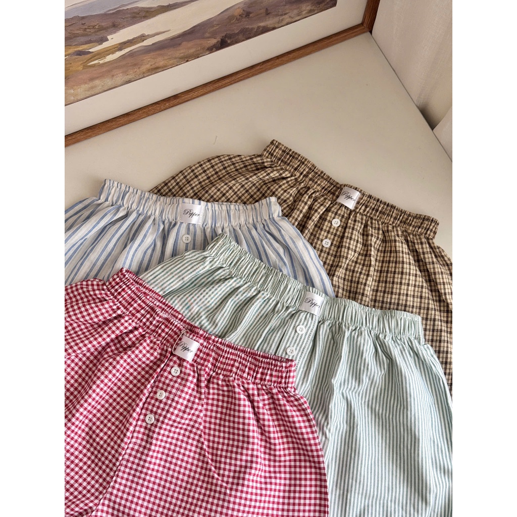 Quần Đùi Nữ Form Ngắn Tôn Dáng Nhiều Màu Pepper Clothing Quần Short Nữ Mặc Nhà Kẻ Sọc Trendy Mùa Hè 