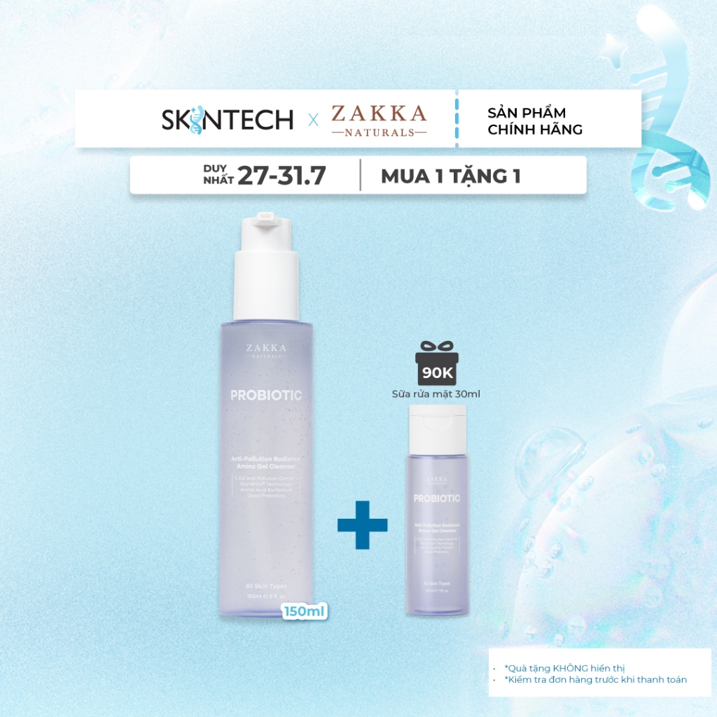 Gel Rửa Mặt Sạch Bụi Mịn Probiotic Anti-Pollution Radiance Amino Gel Zakka Naturals 150ml