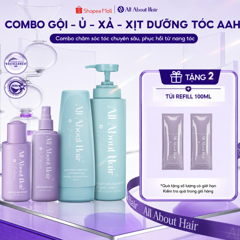 Combo Dầu Gội, Dầu Xả, Ủ Oil, Xịt Dưỡng Tóc Biotin AAH Chăm Sóc Và Phục Hồi, Dưỡng Tóc Toàn Diện