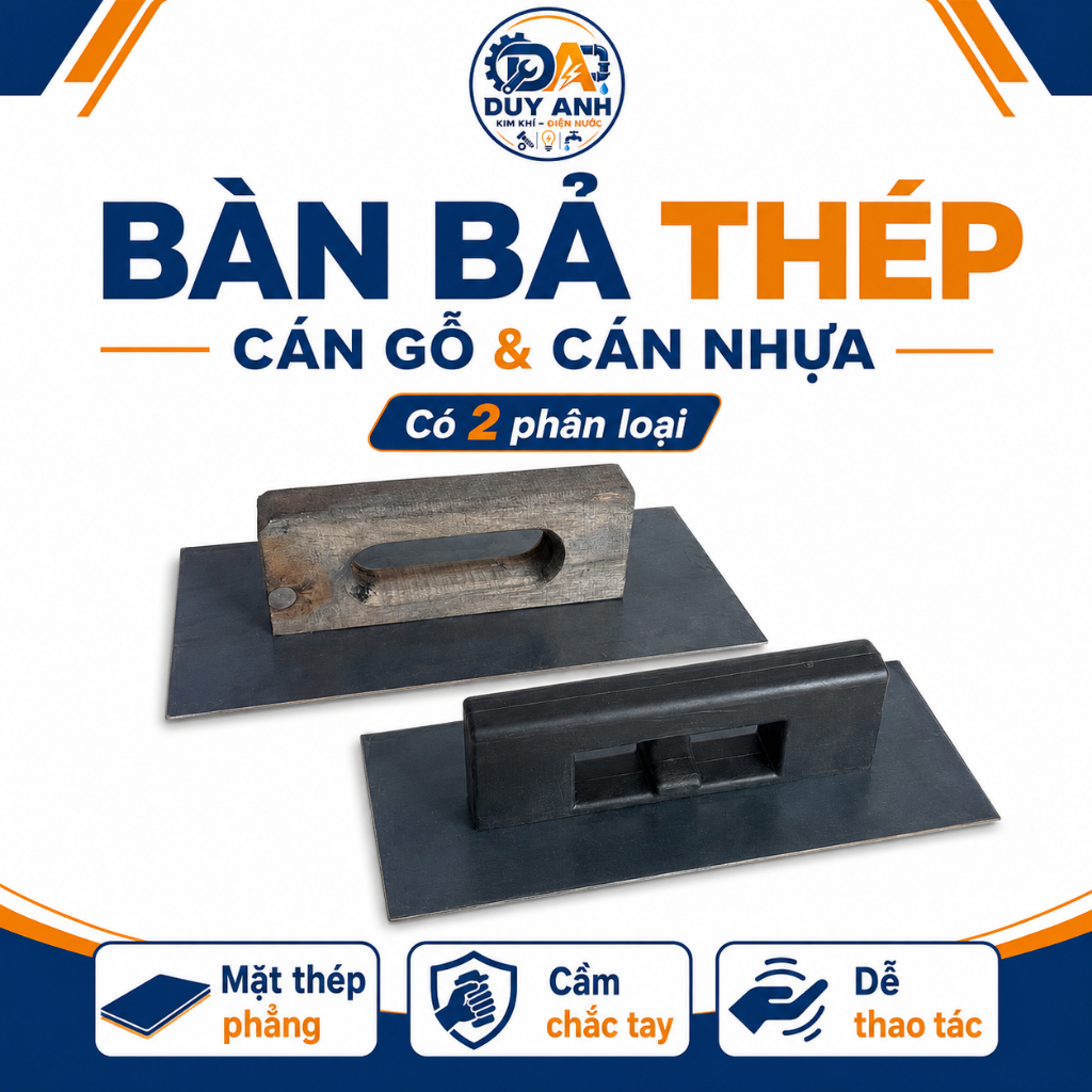 Bàn Bả Thép Cán Gỗ Cán Nhựa, Bay Bả Matit Bột Trét Tường Làm Phẳng Bề Mặt