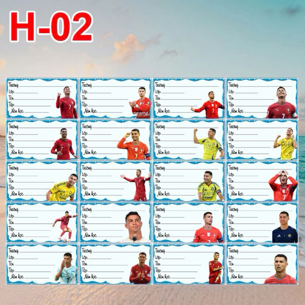 Nhãn vở CR7 Ronaldo 100 cái / nhãn dán hình Ronaldo CR7