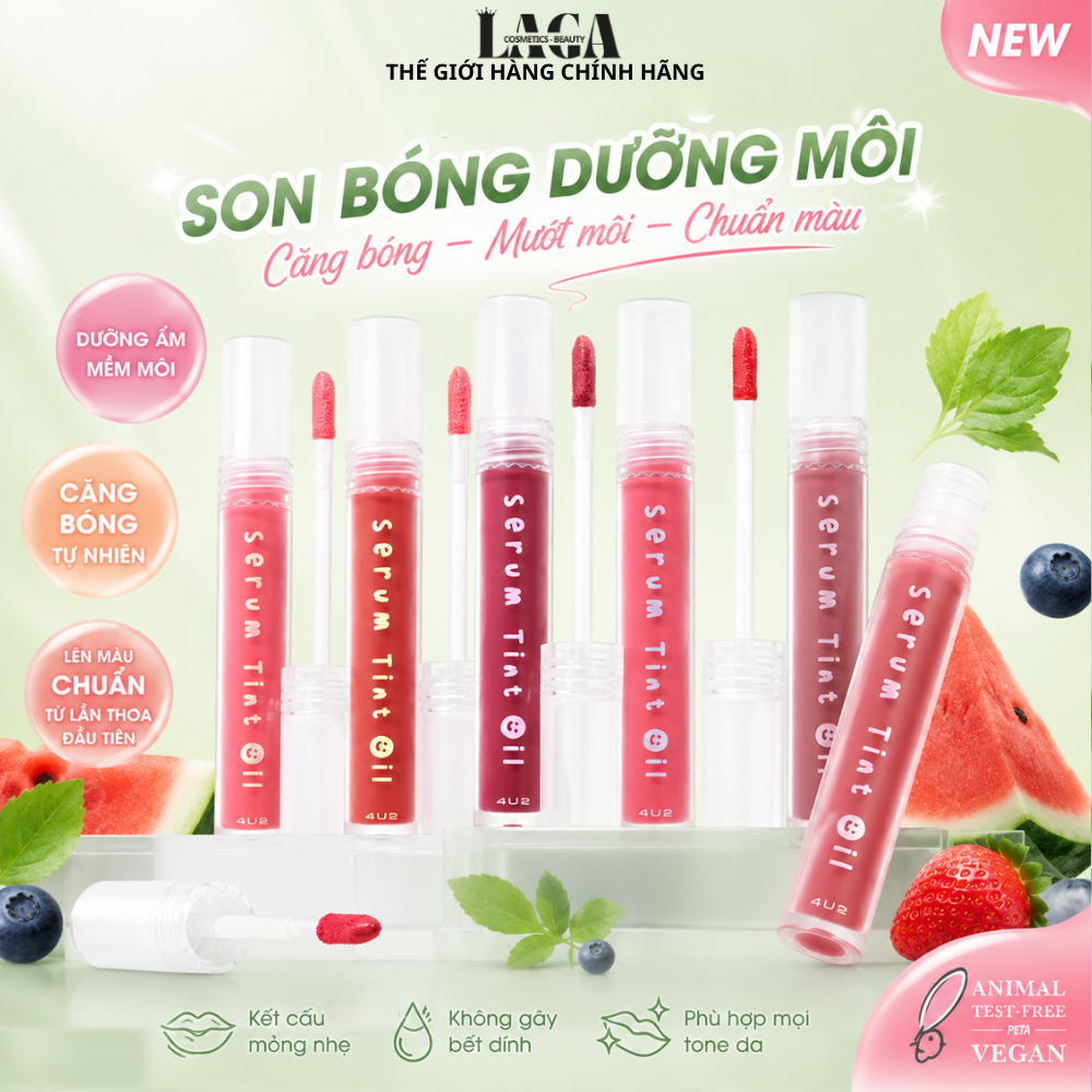Son Bóng 4U2 Serum Tint Oil Giúp Môi Căng Bóng, Căng Mọng, Khoẻ Khoắn, Lâu Trôi