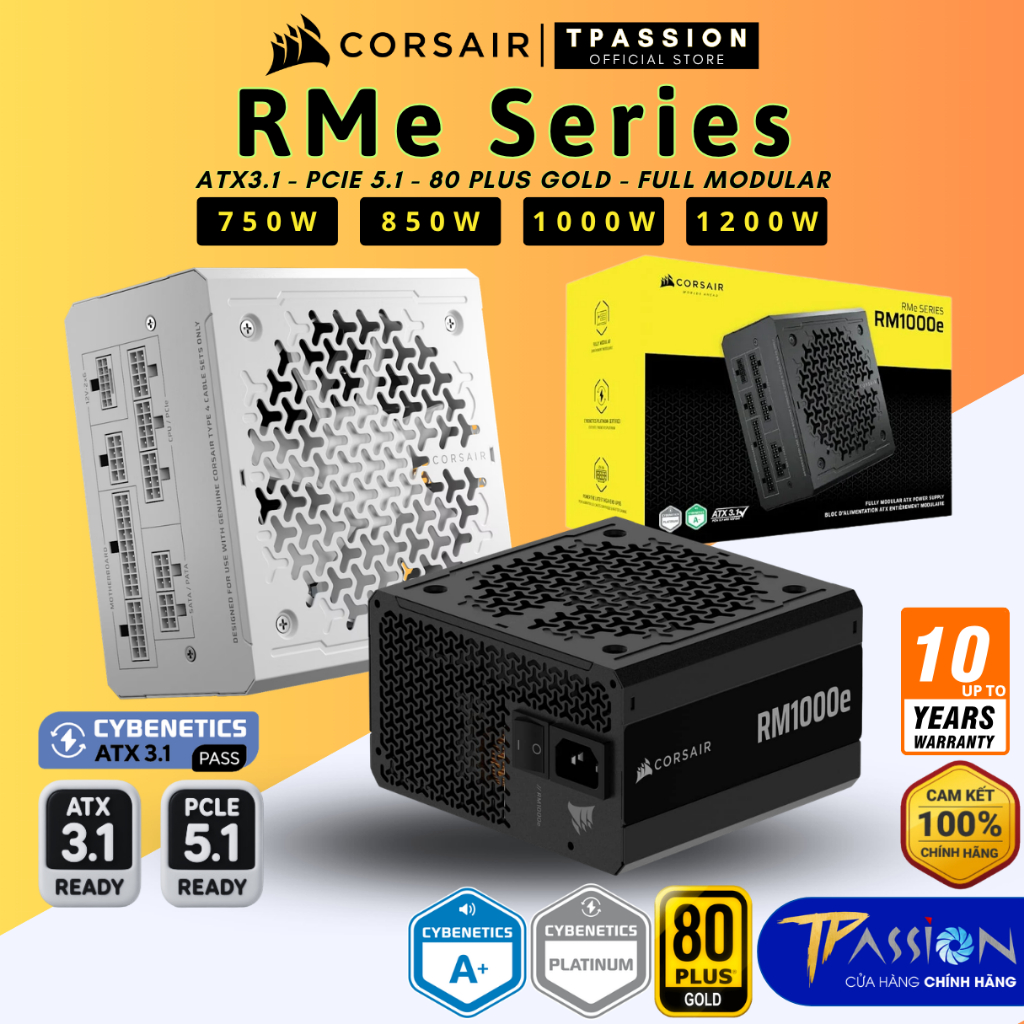 Nguồn PSU CORSAIR RM1000e RM850e RM750e RM1200e - 750W 850W 1000W - 80 Plus Gold Full Modular - Hãng