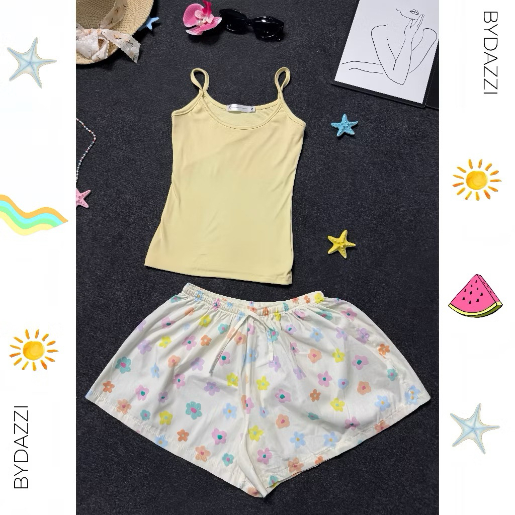 PASS SET ÁO VÀNG 2 DÂY & QUẦN CHUN TRẮNG SIZE M DAZZI BRAND (ảnh thật)
