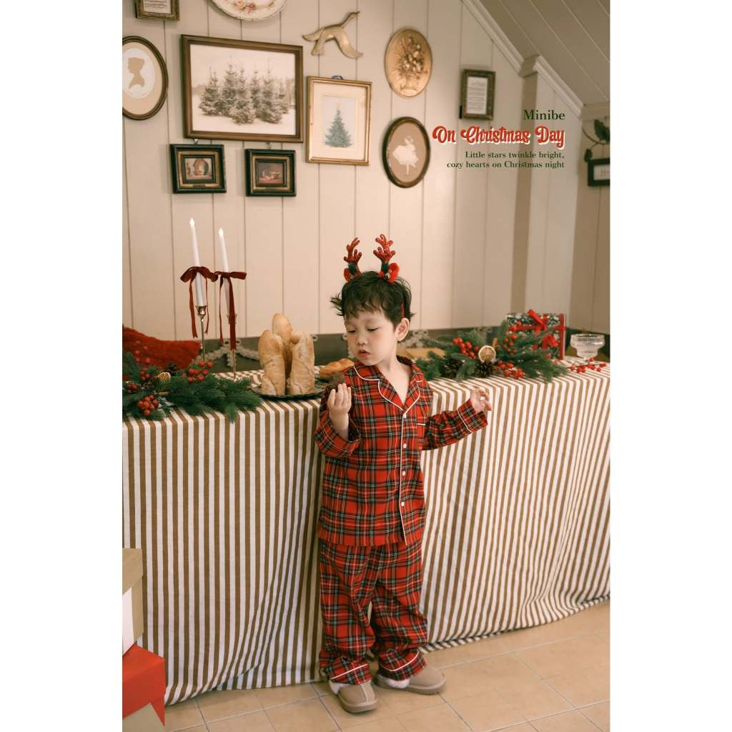 [MINIBE] Bộ đồ ngủ Pyjama Reddie thiết kế caro đỏ phong cách Giáng sinh cho bé