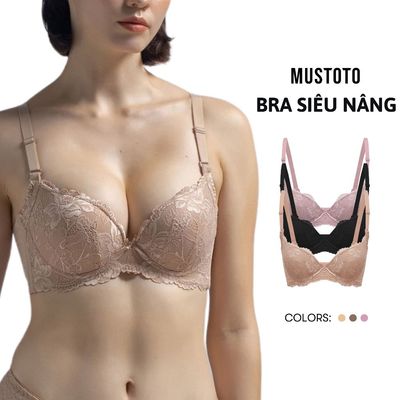 Áo Lót Nữ Bra Mustoto Ren Mút Siêu Nâng Ngực Dày 5cm Có Gọng Bản To (MA24)