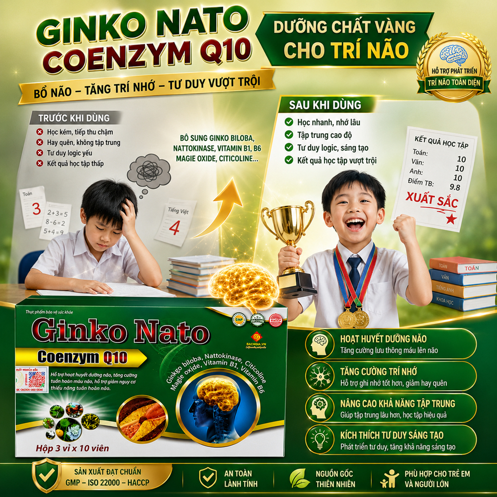 Hoạt huyết dưỡng não Ginko nato Coenzym Q10 ( hộp 30 viên)