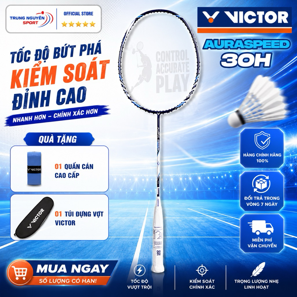 Vợt Cầu Lông Victor Auraspeed 30H Chính Hãng Căng Sẵn Cước Căng Sẵn 11Kg Tặng 1 Quấn Cán Kèm 1 Bao Đ