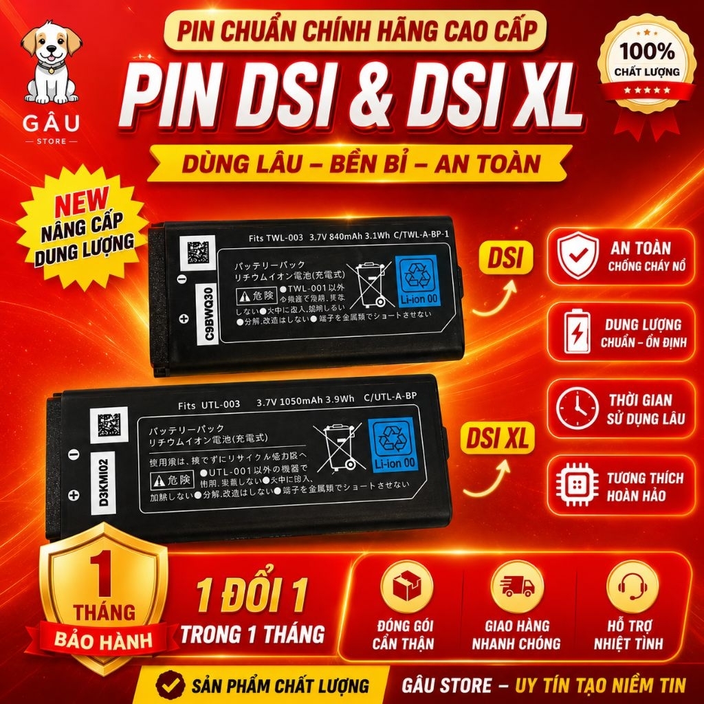 Pin thay thế cho máy game Nintendo DSI / DSI XL Chất lượng cao tặng Kèm tua vít