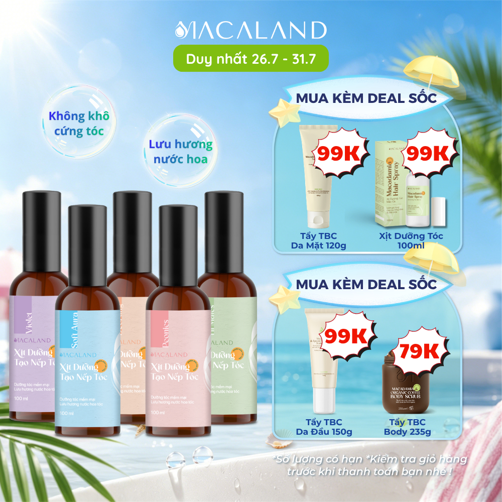 Xịt giữ nếp tạo kiểu dưỡng tóc 3in1 MACALAND 100ml lưu hương nước hoa, không khô cứng tóc