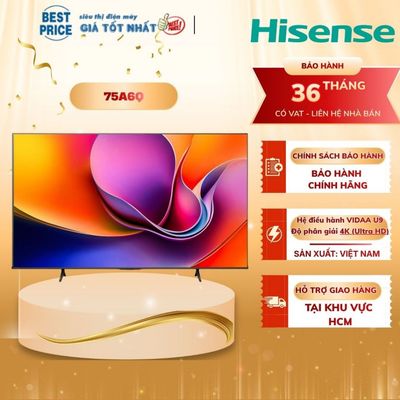 75A6Q Smart Tivi Hisense 4K 75 inch model 2025, giọng nói Tiếng Việt qua app Vidaa 75A6Q