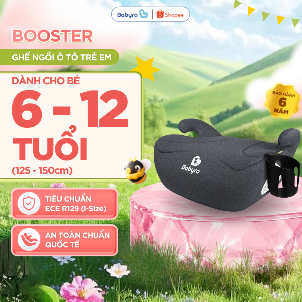 Ghế Ngồi Ô Tô Cho Bé BABYRO BOOSTER Ghế Nâng Chiều Cao Cho Trẻ Em 6-12 Tuổi, Tiêu Chuẩn ECE-R129
