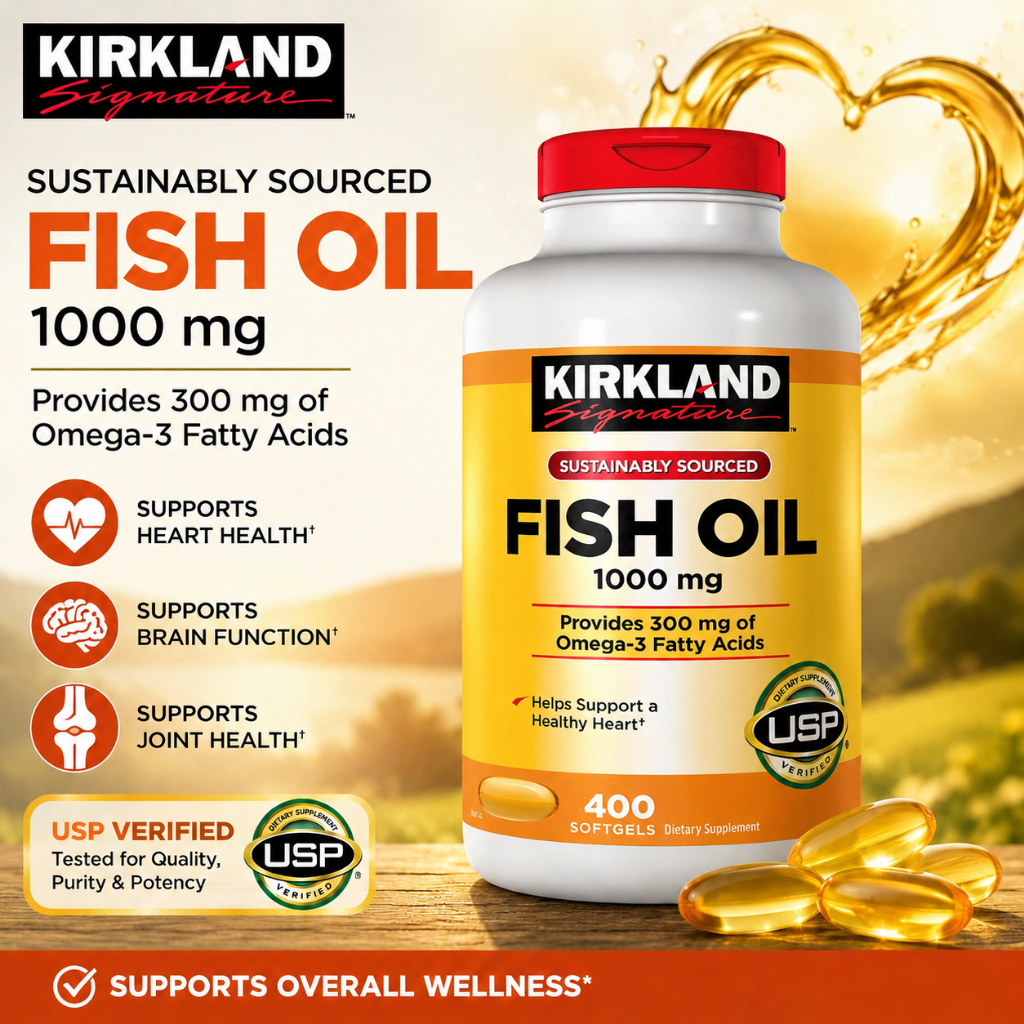 [CHÍNH HÃNG] Viên uống dầu cá bổ sung Omega-3 cho Tim mạch, Thị lực & Não bộ Kirkland Signature Fish