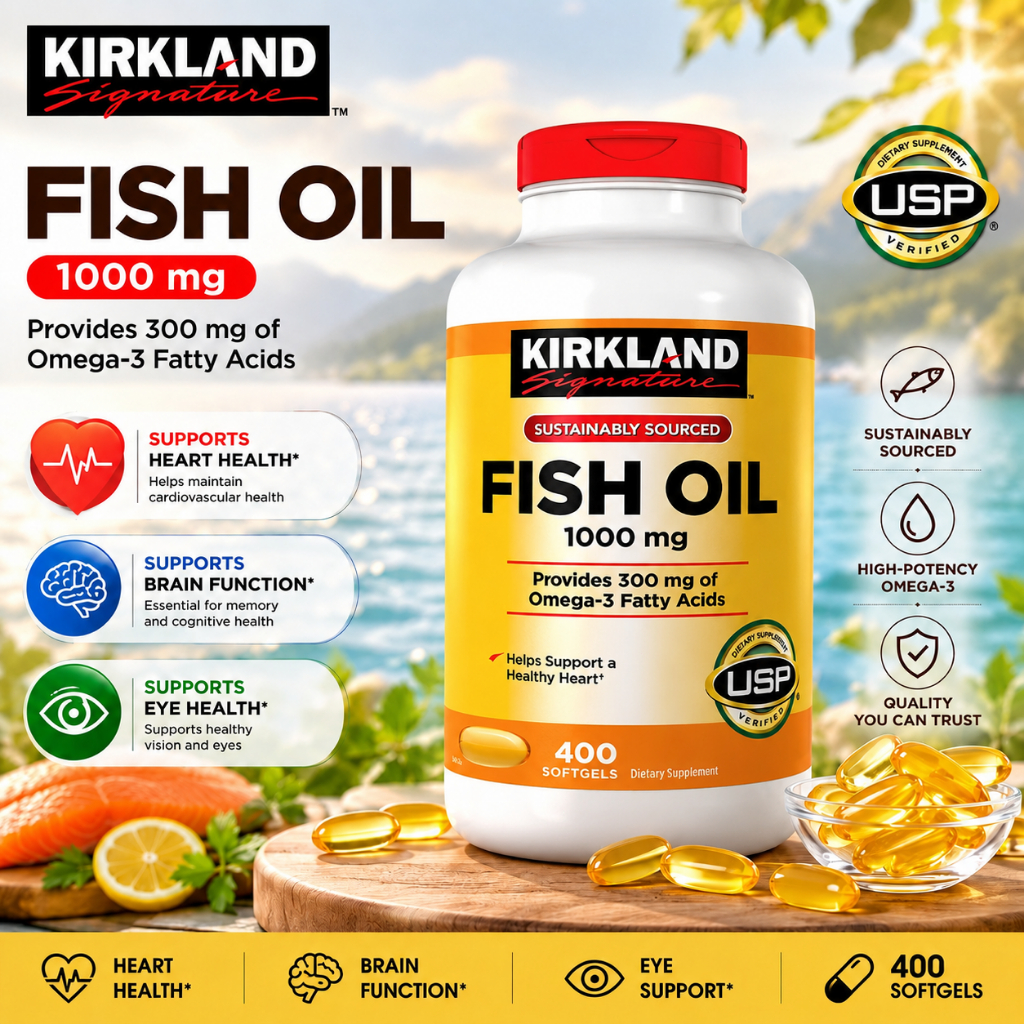[CHÍNH HÃNG] Viên uống dầu cá bổ sung Omega-3 cho Tim mạch, Thị lực & Não bộ Kirkland Signature Fish