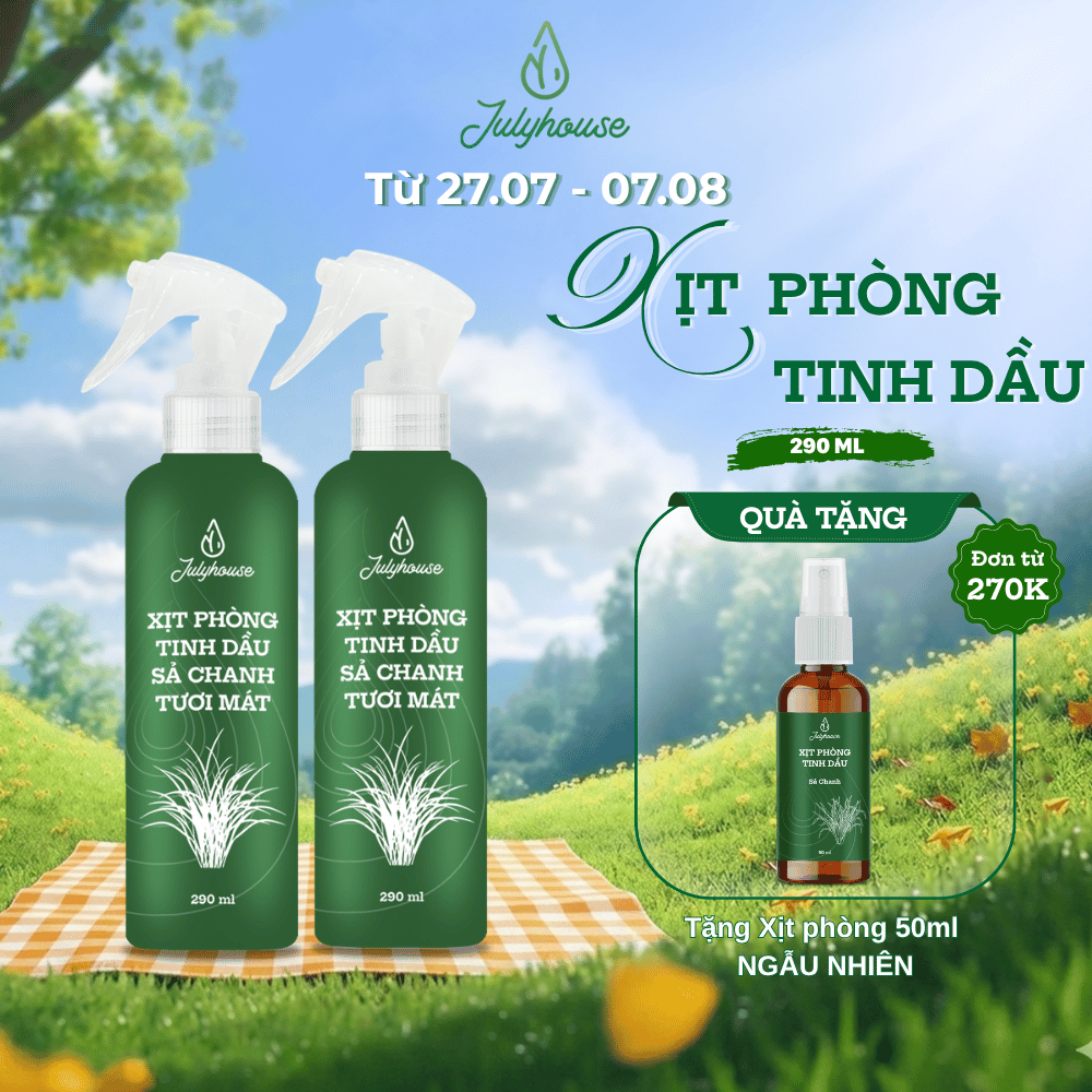 Combo 2 bình xịt phòng tinh dầu Sả Chanh Tươi Mát 280ml/chai JULYHOUSE khử mùi thơm phòng cấp tốc