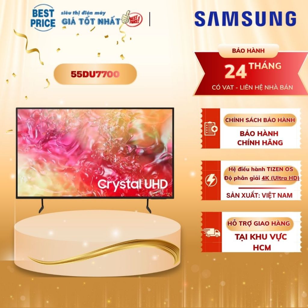 Smart Tivi Samsung 4K 55 Inch 55DU7700 Crystal UHD - Màn Hình Tràn Viền, Hình Ảnh Sắc Nét, Mượt Mà